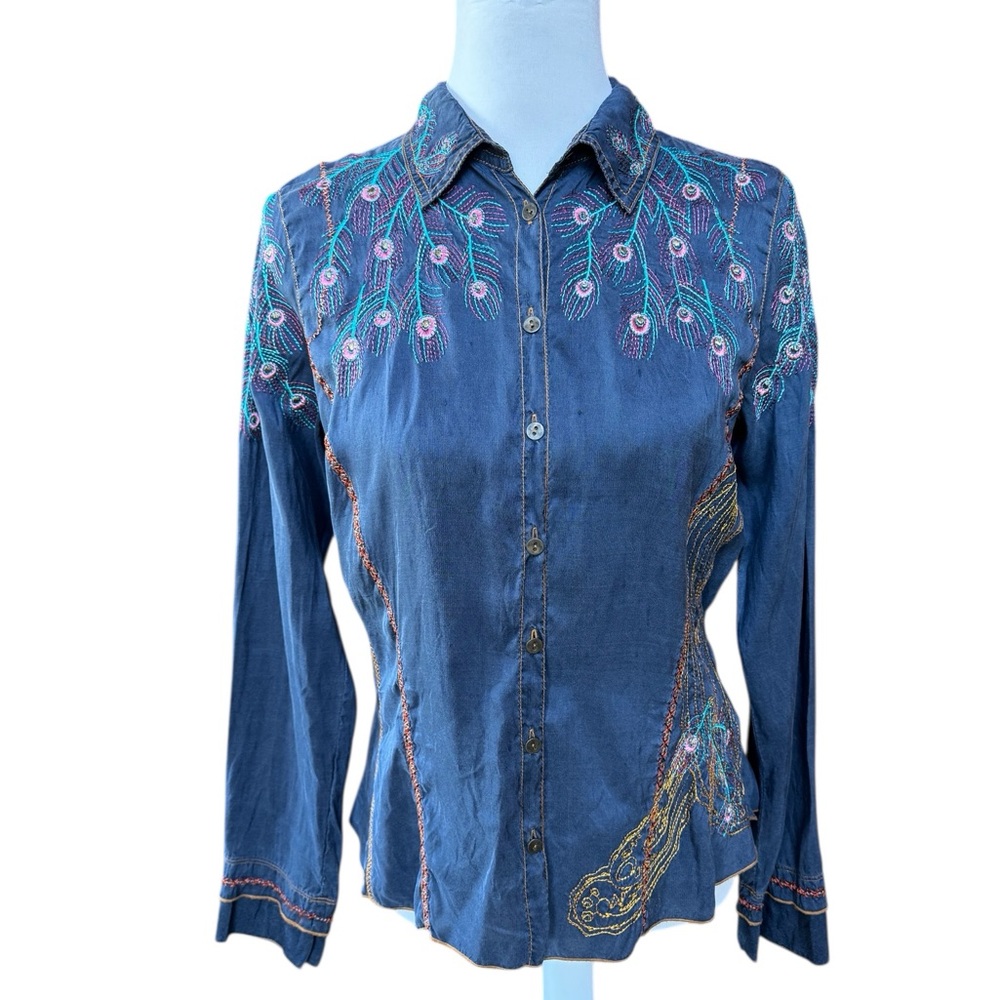 Johnny Was vintage Embroidered silk button down. Collector’s piece!!